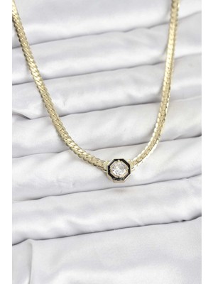 Clariss Üreticiniz Gold Renk Pirinç Zirkon Taşlı Kadın Kolye 481348