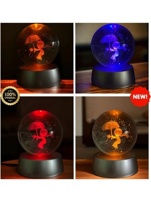 PremiumPort Renk Değiştiren LED Işıklı Küçük Kristal Cam Küre ve Figürler