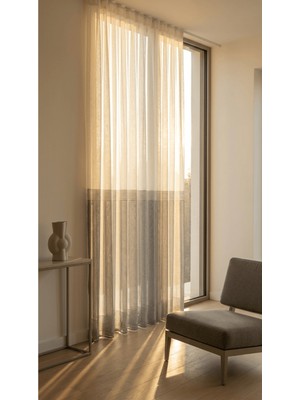 İnci Life Ebru Bantlı Iki Renkli 1/3 Sık Pileli Tül Perde  Ekru-Antrasit Gri Renk