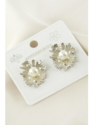 Osense Çiçek Metal Inci Küpe