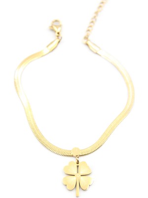 Beta Moda Hub Italyan Zincir Yonca Bileklik - Altın