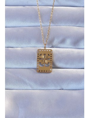 Clariss Üreticiniz 316L Altın Renk Işlemeli Yonca Model Vintage Kolye 481348
