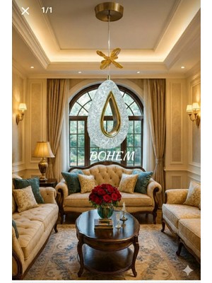 Bohem Aydınlatma Modern Tek Damla Sarkıt Gold Model 3 Renk LED (Beyaz Sarı Günışığı)
