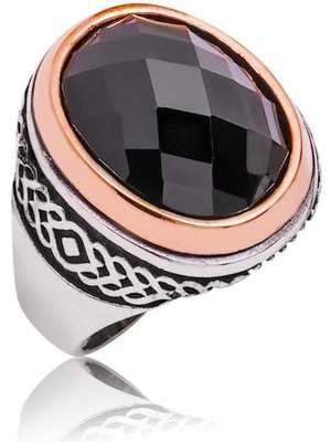 Gumush Gümüş Siyah Kesme Taşlı Erkek Yüzük