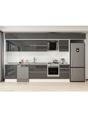 Alvinka 400X240 cm High Gloss Mutfak Dolabı MB-E90S60S50-2 Antrasit - Mdf