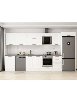 Alvinka 400X222 cm Klasik Mebran Mutfak Dolabı MB-E90S60S50-2 Beyaz - Mdf