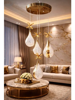 Bohem Aydınlatma Gold 3+1 Modern Su Damla  Sarkıt 3 Renk LED Salon/antre/yatak Odası Avizesi