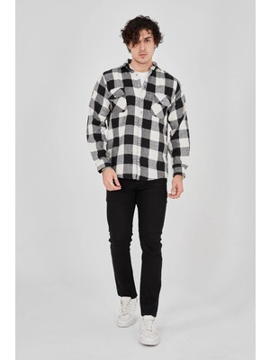 Erkek Oduncu Gömlek – Uzun Kollu, Şardonlu Kumaş, Kareli Desen, Regular Fit, Manşetli, Çift Cepli, Rahat Günlük Bahar & Kış Stil - Siyah