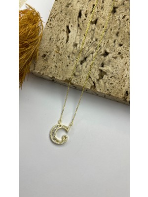 Daniel Angelson Baget Taşlı C Harf Altın Kaplama Gümüş Kolye