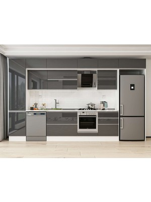 Alvinka 400X240 cm High Gloss Mutfak Dolabı MBB-E90B50S60-2 Antrasit - Suntalam