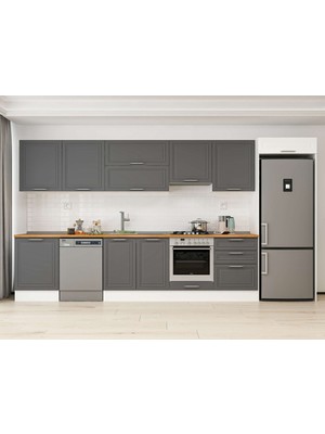 Alvinka 400X222 cm Klasik Mebran Mutfak Dolabı MB-E80S60S60-1 Antrasit - Mdf