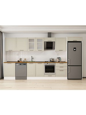 Alvinka 400X222 cm Klasik Mebran Mutfak Dolabı MB-E80S60S60-3 Kumtaşı - Suntalam