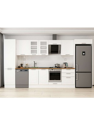 Alvinka 400X222 cm Klasik Mebran Mutfak Dolabı MBB-E90B50S60-3 Beyaz - Suntalam