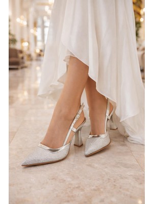 ModaOnn Kadın Işıltılı Sivri Burun Kalın Topuk Abiye Ayakkabı