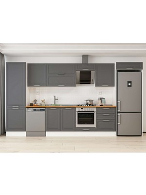 Alvinka 400X222 cm Klasik Mebran Mutfak Dolabı MBB-E80B60S60-2 Antrasit - Suntalam