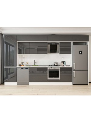 Alvinka 400X240 cm High Gloss Mutfak Dolabı MBB-E80B60S60-2 Antrasit - Mdf
