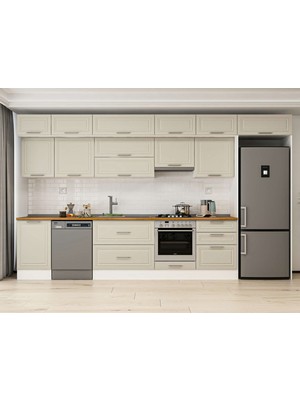 Alvinka 400X240 cm Klasik Mebran Mutfak Dolabı MB-E90S50S60-1 Kumtaşı - Suntalam