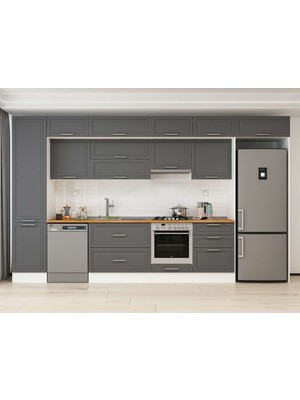 Alvinka 400X240 cm Klasik Mebran Mutfak Dolabı MBB-E90B50S60-1 Antrasit - Suntalam