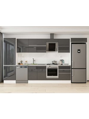 Alvinka 400X222 cm High Gloss Mutfak Dolabı MBB-E80B60S60-2 Antrasit - Mdf