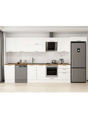 Alvinka 400X222 cm Klasik Mebran Mutfak Dolabı MB-E90S50S60-2 Beyaz - Mdf
