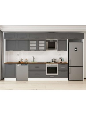 Alvinka 400X240 cm Klasik Mebran Mutfak Dolabı MB-E90S60S50-3 Antrasit - Mdf