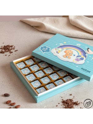 Nutat İsimli Erkek Bebek Çikolatası – 48’li Madlen + Sunum Kutusu