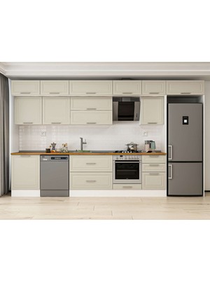 Alvinka 400X240 cm Klasik Mebran Mutfak Dolabı MB-E90S60S50-2 Kumtaşı - Suntalam