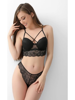 Agatha Secret Destekli Çapraz Ipli Dantelli Büstiyer Takımı