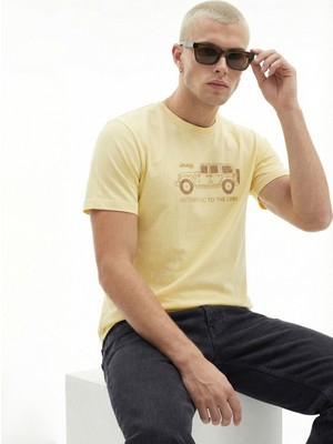 Jeep Bisiklet Yaka Baskılı Sarı Erkek T-Shirt J6SM-TST7335