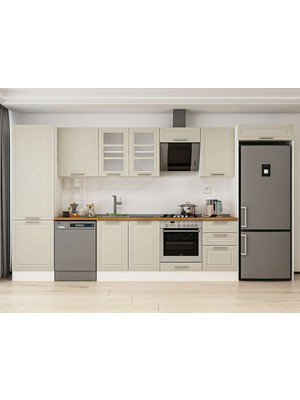 Alvinka 400X222 cm Klasik Mebran Mutfak Dolabı MBB-E90B60S50-3 Kumtaşı - Mdf