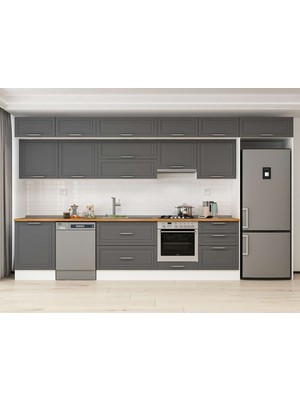 Alvinka 400X240 cm Klasik Mebran Mutfak Dolabı MB-E80S60S60-1 Antrasit - Mdf