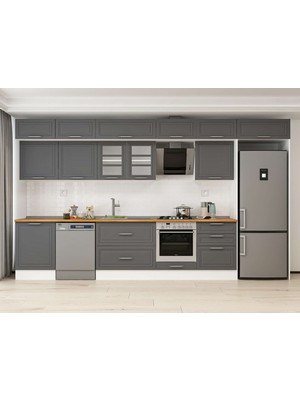 Alvinka 400X240 cm Klasik Mebran Mutfak Dolabı MB-E80S60S60-3 Antrasit - Mdf