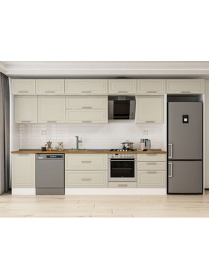 Alvinka 400X240 cm Klasik Mebran Mutfak Dolabı MB-E90S50S60-2 Kumtaşı - Suntalam