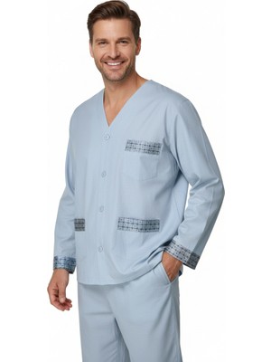 Oppland Erkek Pijama Takımı %100 Pamuk Kumaş Klasik Tarz Model Cepli Rahat Tam Kalıp