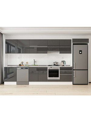 Alvinka 400X222 cm High Gloss Mutfak Dolabı MB-E80S60S60-1 Antrasit - Mdf