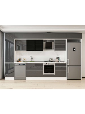 Alvinka 400X240 cm High Gloss Mutfak Dolabı MBB-E90B50S60-3 Antrasit - Mdf