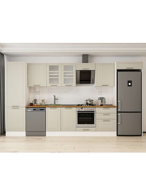 Alvinka 400X222 cm Klasik Mebran Mutfak Dolabı MBB-E80B60S60-3 Kumtaşı - Mdf