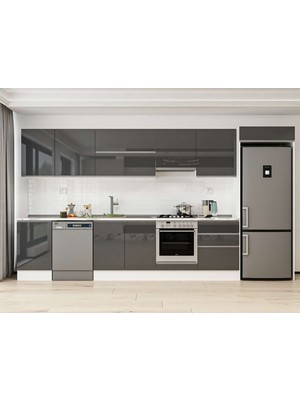 Alvinka 400X222 cm High Gloss Mutfak Dolabı MB-E90S50S60-1 Antrasit - Mdf