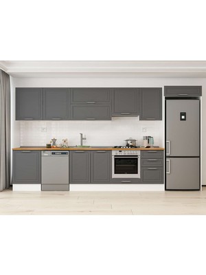 Alvinka 400X222 cm Klasik Mebran Mutfak Dolabı MB-E90S60S50-1 Antrasit - Suntalam