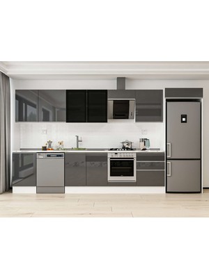 Alvinka 400X222 cm High Gloss Mutfak Dolabı MB-E90S50S60-3 Antrasit - Mdf