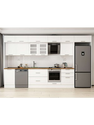 Alvinka 400X240 cm Klasik Mebran Mutfak Dolabı MB-E90S50S60-3 Beyaz - Suntalam