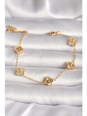 Clariss Üreticiniz 316L Çelik Gold Renk Baby Boy Yonca Model Işleme Detay Kadın Bileklik 481348