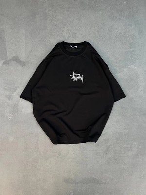 Unisex Bisiklet Yaka Baskılı Oversize T-Shirt - Siyah