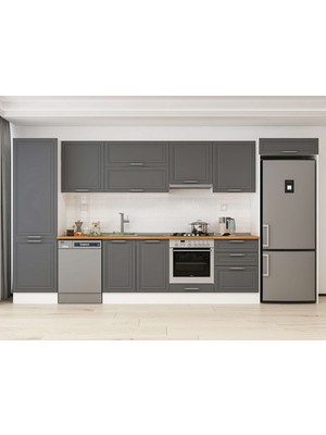 Alvinka 400X222 cm Klasik Mebran Mutfak Dolabı MBB-E80B60S60-1 Antrasit - Suntalam