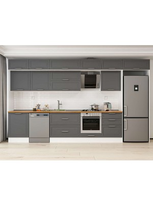 Alvinka 400X240 cm Klasik Mebran Mutfak Dolabı MB-E80S60S60-2 Antrasit - Suntalam