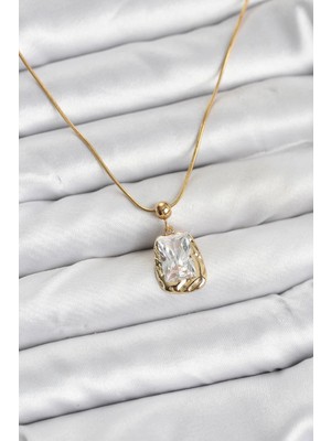 Clariss Üreticiniz 316L Çelik Zincir Gold Renk Zirkon Taşlı Kadın Kolye 481348