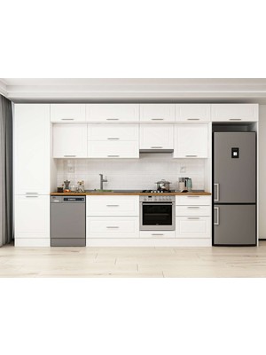 Alvinka 400X240 cm Klasik Mebran Mutfak Dolabı MBB-E80B60S60-1 Beyaz - Mdf