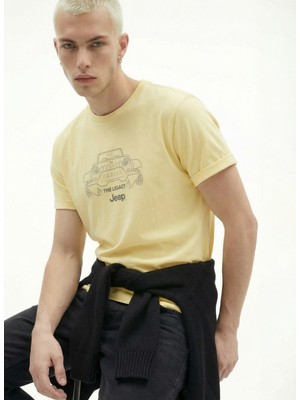 Jeep Bisiklet Yaka Baskılı Sarı Erkek T-Shirt J6SM-TST7336