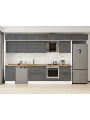 Alvinka 400X240 cm Klasik Mebran Mutfak Dolabı MB-E90S50S60-2 Antrasit - Mdf