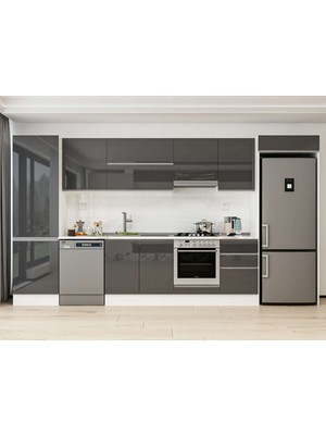 Alvinka 400X222 cm High Gloss Mutfak Dolabı MBB-E90B60S50-1 Antrasit - Mdf
